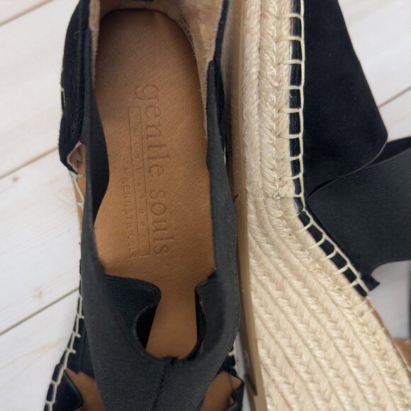 Gentle Souls by Kenneth Cole Colleen Black Elastic Espadrille Wedge Sandals 8.5 - Picture 8 of 12
